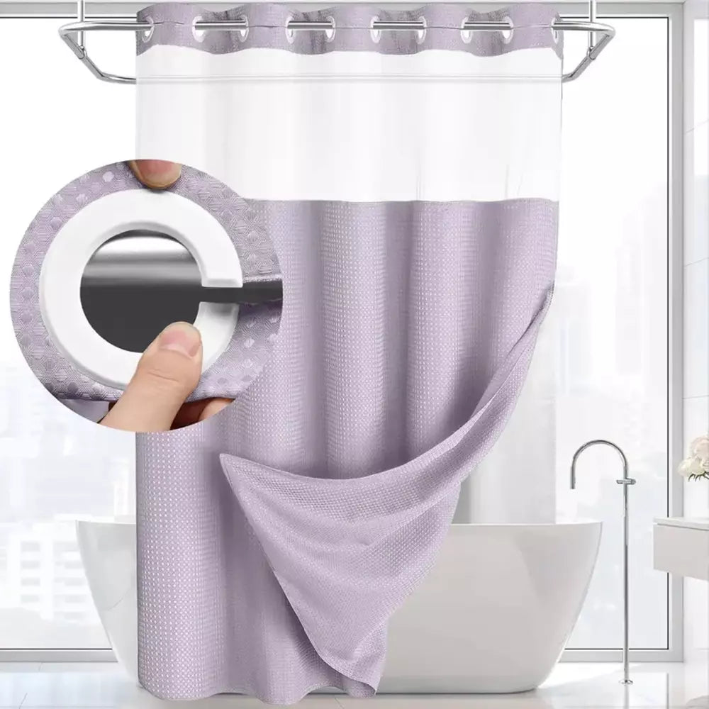 Mauve purple waffle shower curtain with a textured fabric design