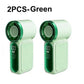 Two portable cooling fans in mint green and dark green, shown side by side on a white background with the text '2PCS-Green' at the top.