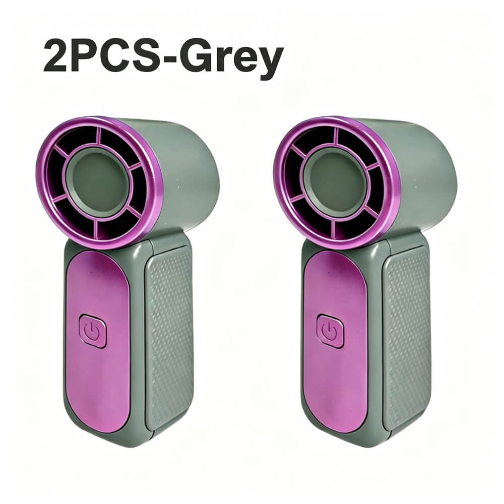 Two grey and purple handheld fan-like devices shown side by side on a white background, with the text '2PCS-Grey' at the top.