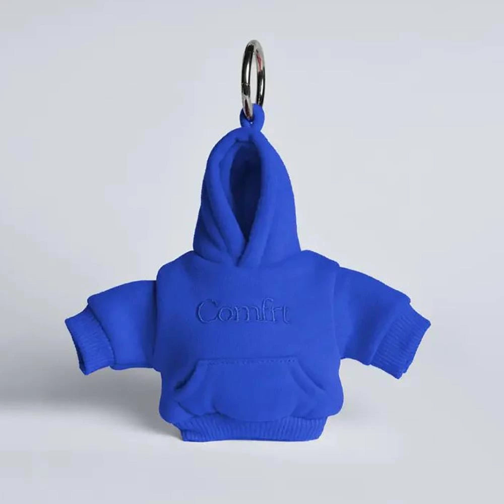 Mini hoodie stress ball keychain with clip-on charm