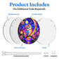 A diagram showing the included parts of the moonlit owl acrylic puzzle suncatcher such as backing board dust cover panel stainless steel chain nuts and screws