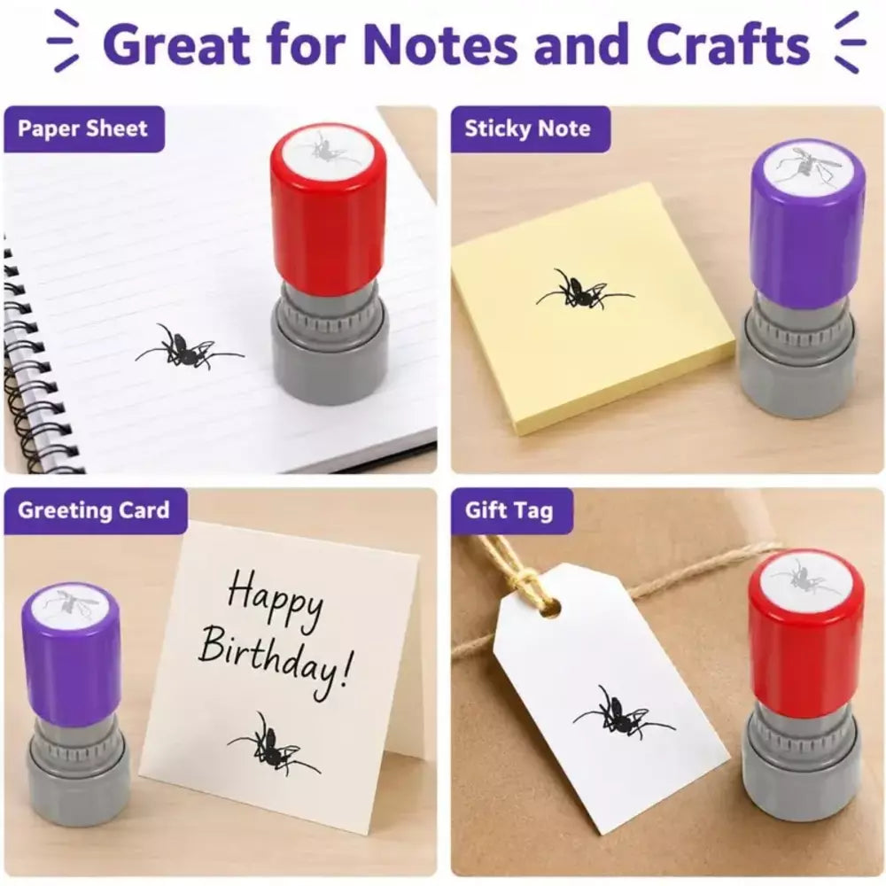 Compact mosquito prank stamp held in a hand