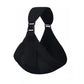 A black neoprene shoulder support brace with adjustable plastic buckles, shown on a plain white background.