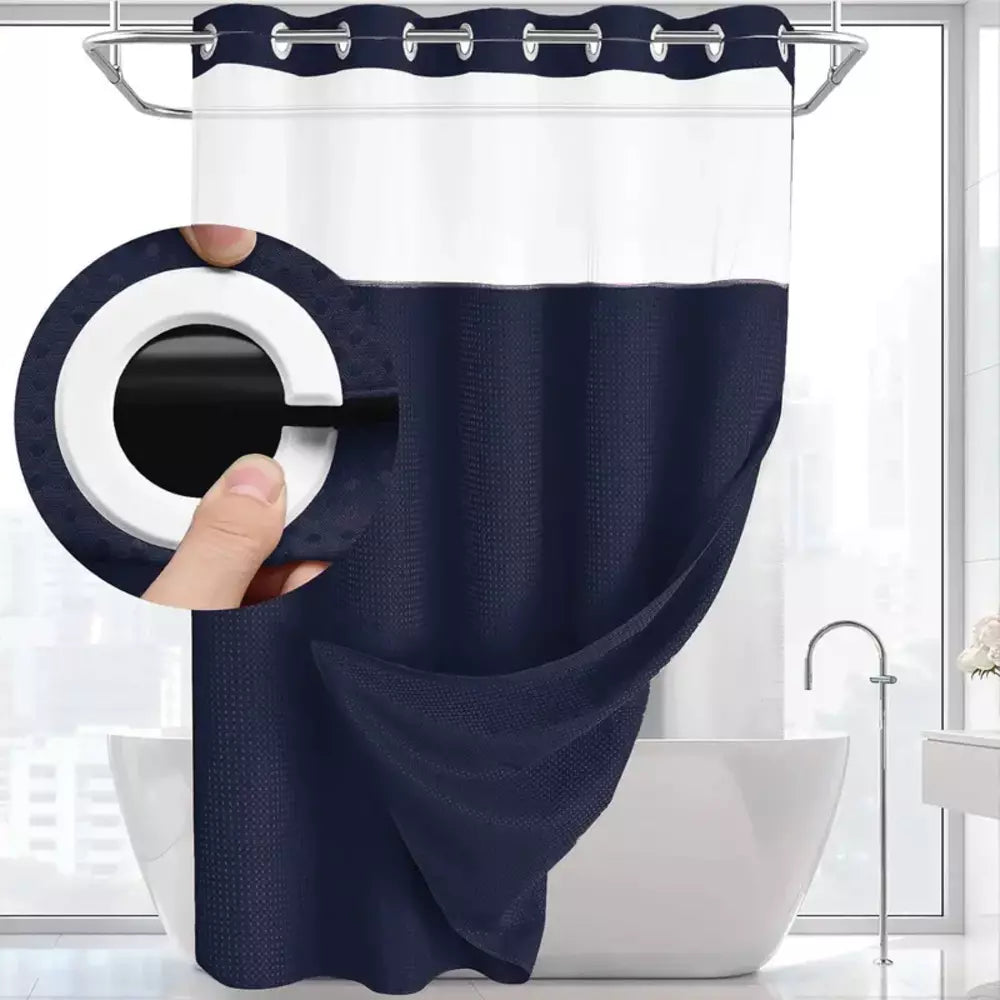 Navy blue waffle texture shower curtain