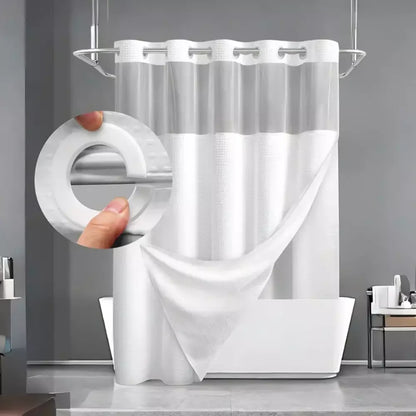 Off white waffle shower curtain with a textured fabric design