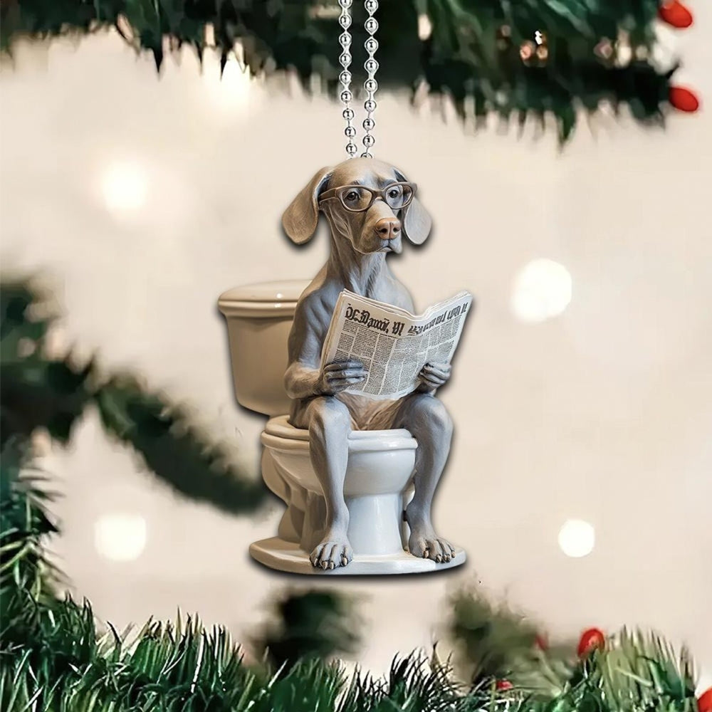 Weimaraner - Dog Sitting On Toilet Ornament  OT025