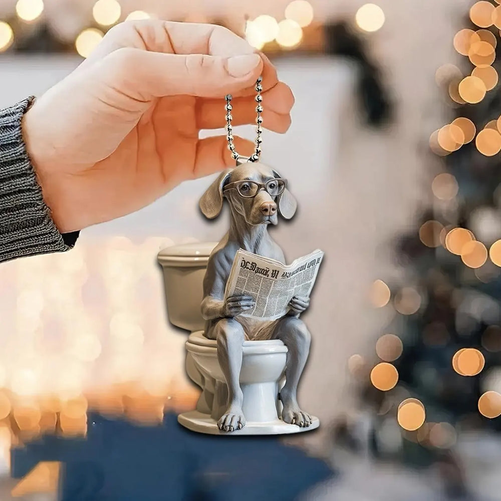 Weimaraner - Dog Sitting On Toilet Ornament  OT025