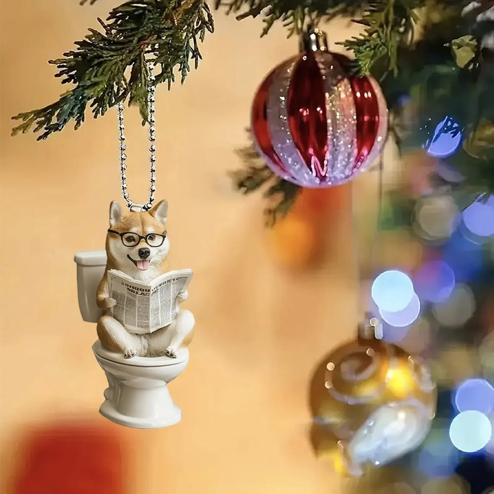 Shiba - Dog Sitting On Toilet Ornament  OT027