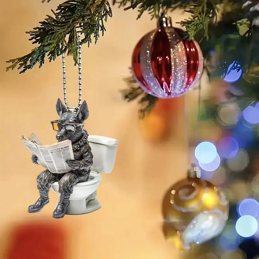 Dutch Shepherd - Dog Sitting On Toilet Ornament  OT031