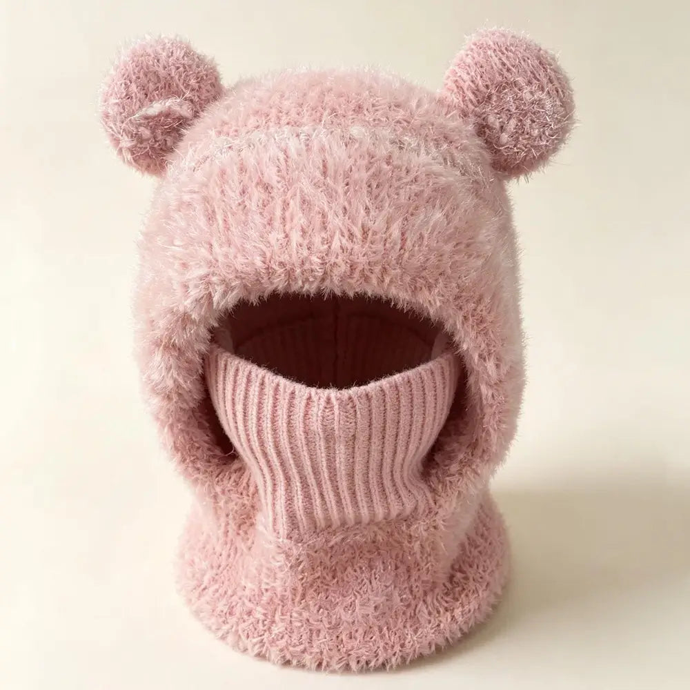 Pink bear ear knit winter hat