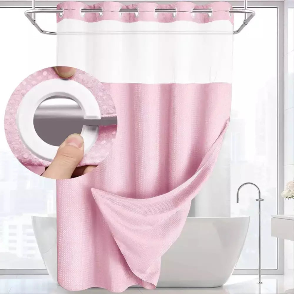 Pink waffle texture shower curtain