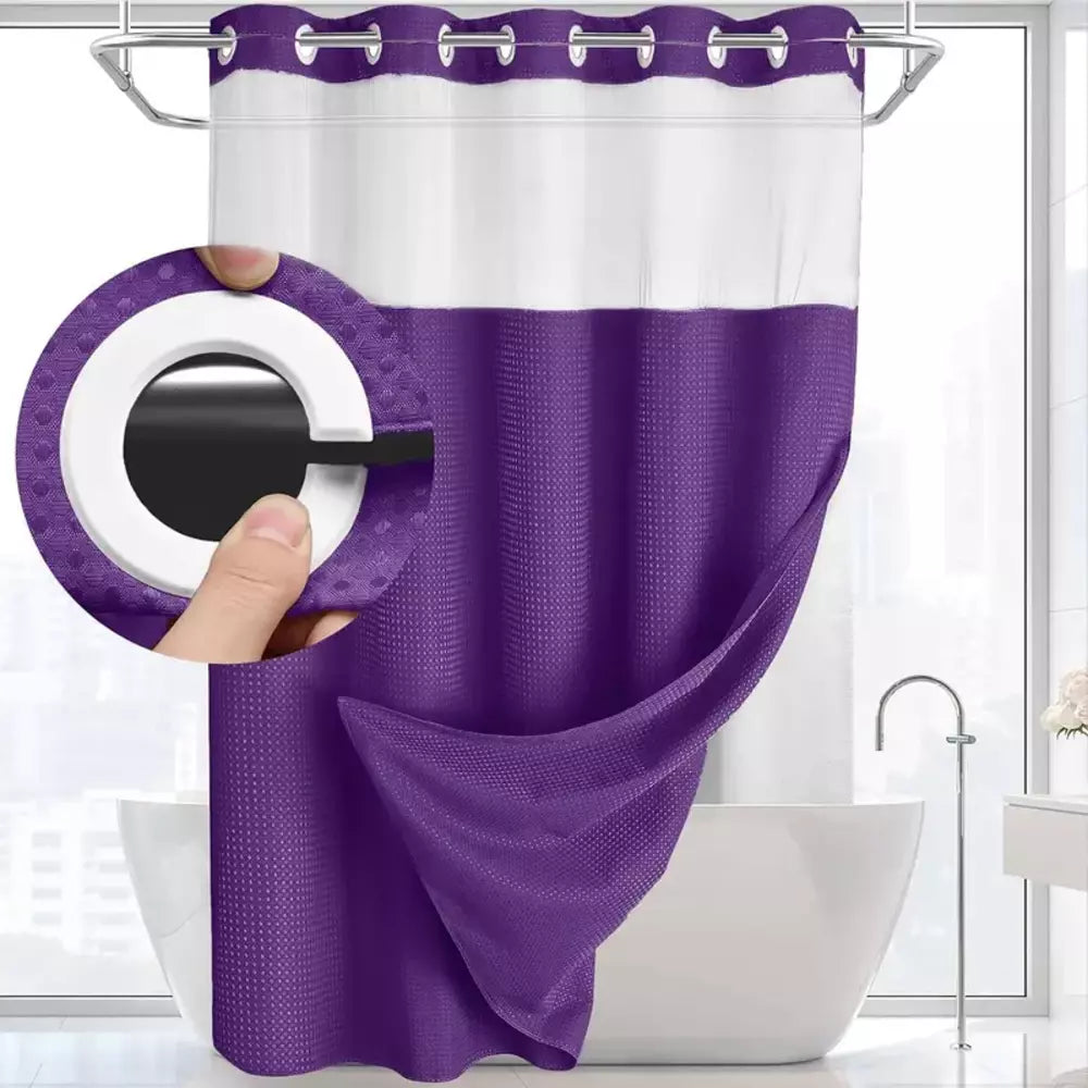 Purple waffle shower curtain with a textured fabric design