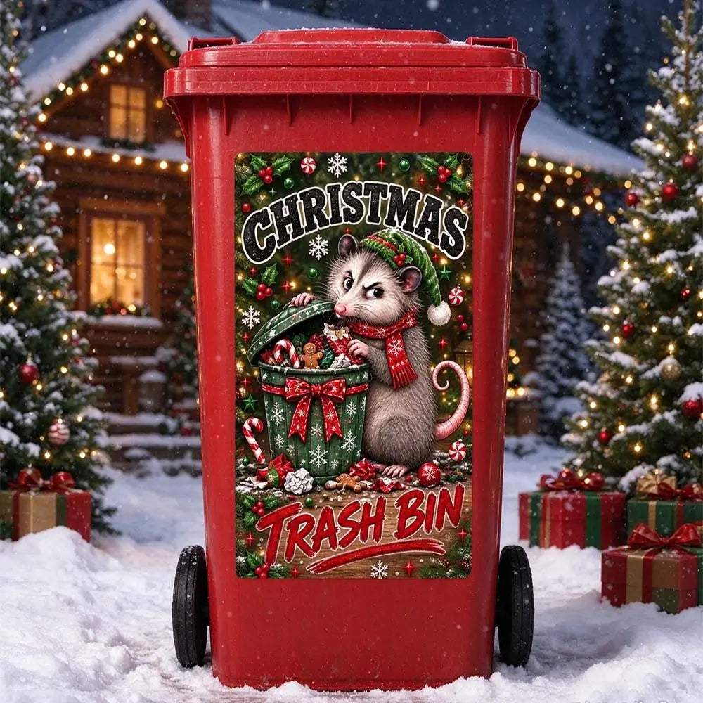 Rat trash can sticker for Christmas outdoor bin decoration
