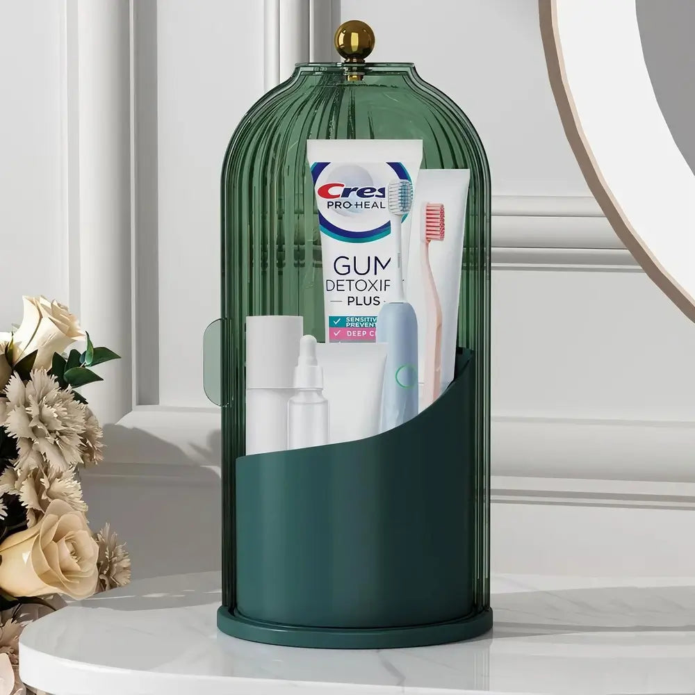 Rotating Toothbrush & Makeup Brush Organizer With Lid