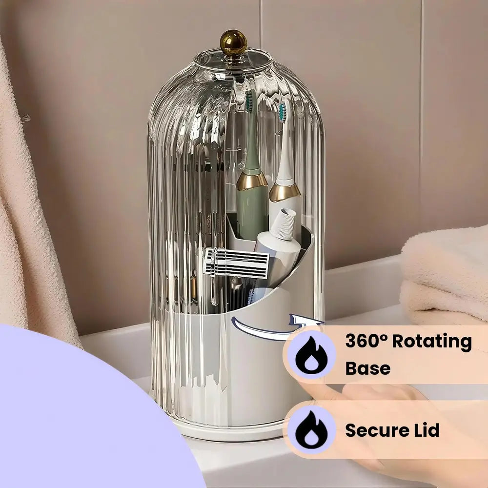 Rotating Toothbrush & Makeup Brush Organizer With Lid