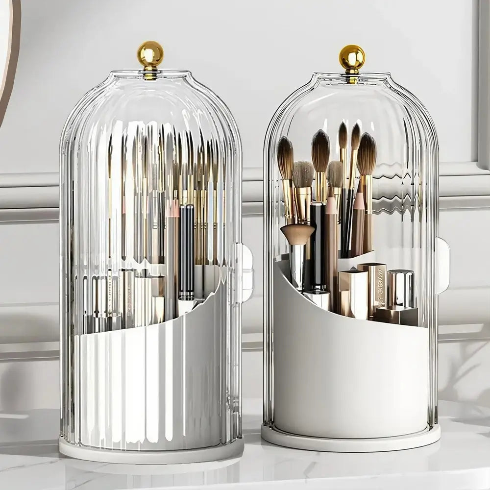 Rotating Toothbrush & Makeup Brush Organizer With Lid