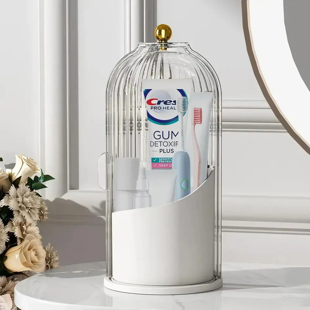 Rotating Toothbrush & Makeup Brush Organizer With Lid