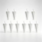 Nine white plastic jewelry display stands arranged in two rows on a clean white background.