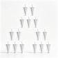 A set of white, cone-shaped novelty candles arranged in a pyramid pattern against a solid white background.