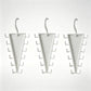 Three white triangular wall hooks with multiple small side hooks, shown on a plain light background.