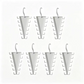 Six white plastic jewelry display hooks arranged in two rows on a plain white background.