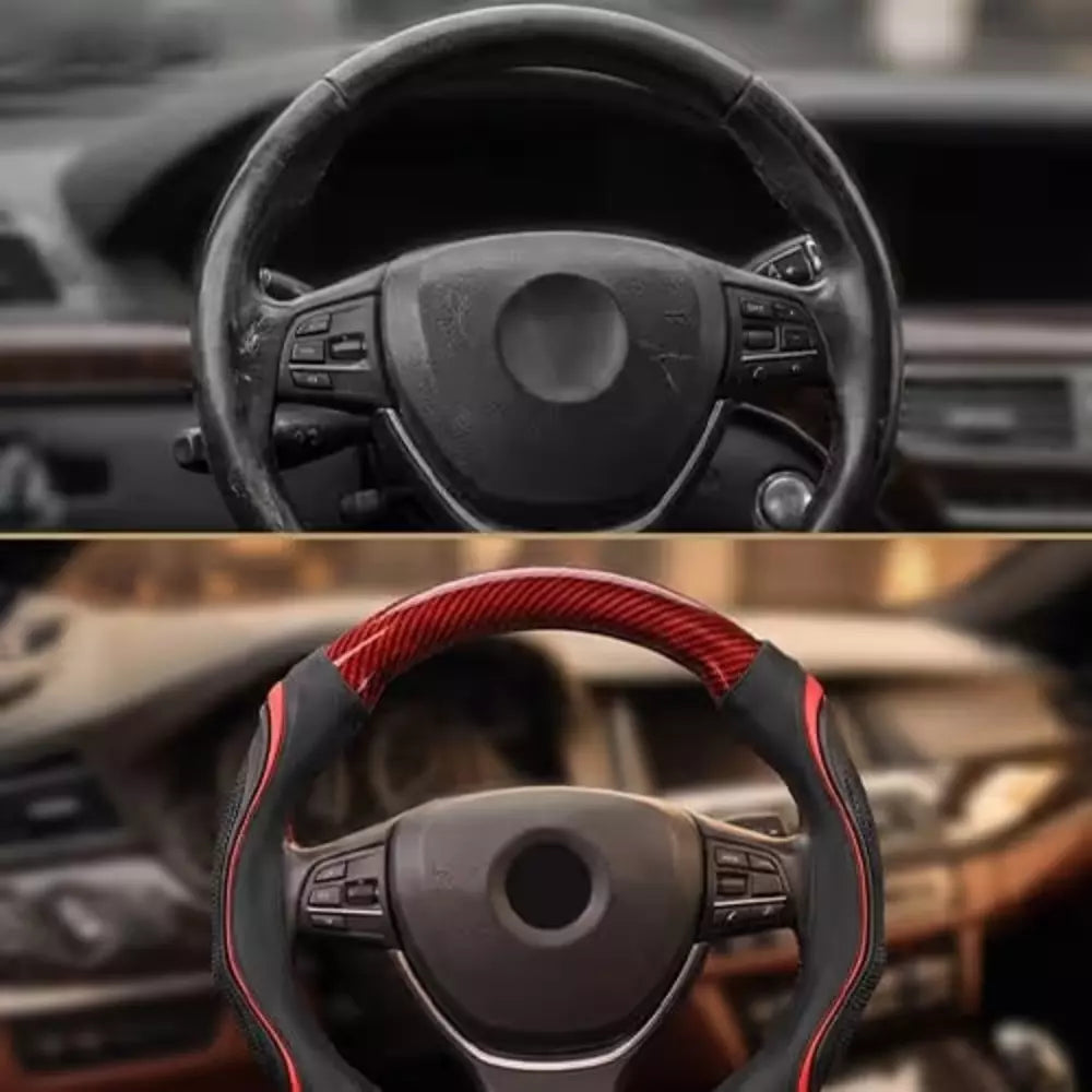 Silicone steering wheel cover installed on a car steering wheel