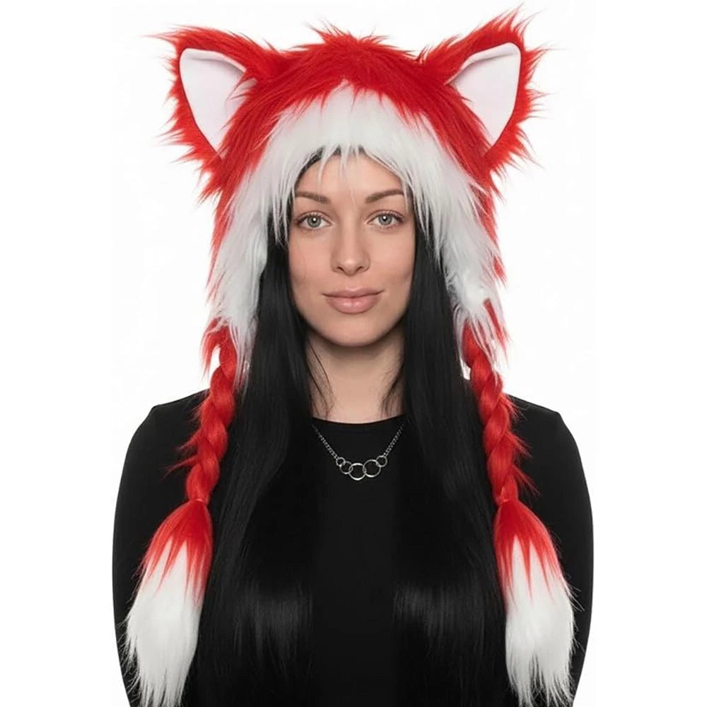Close-up of the soft, fluffy texture of the cat ear hat