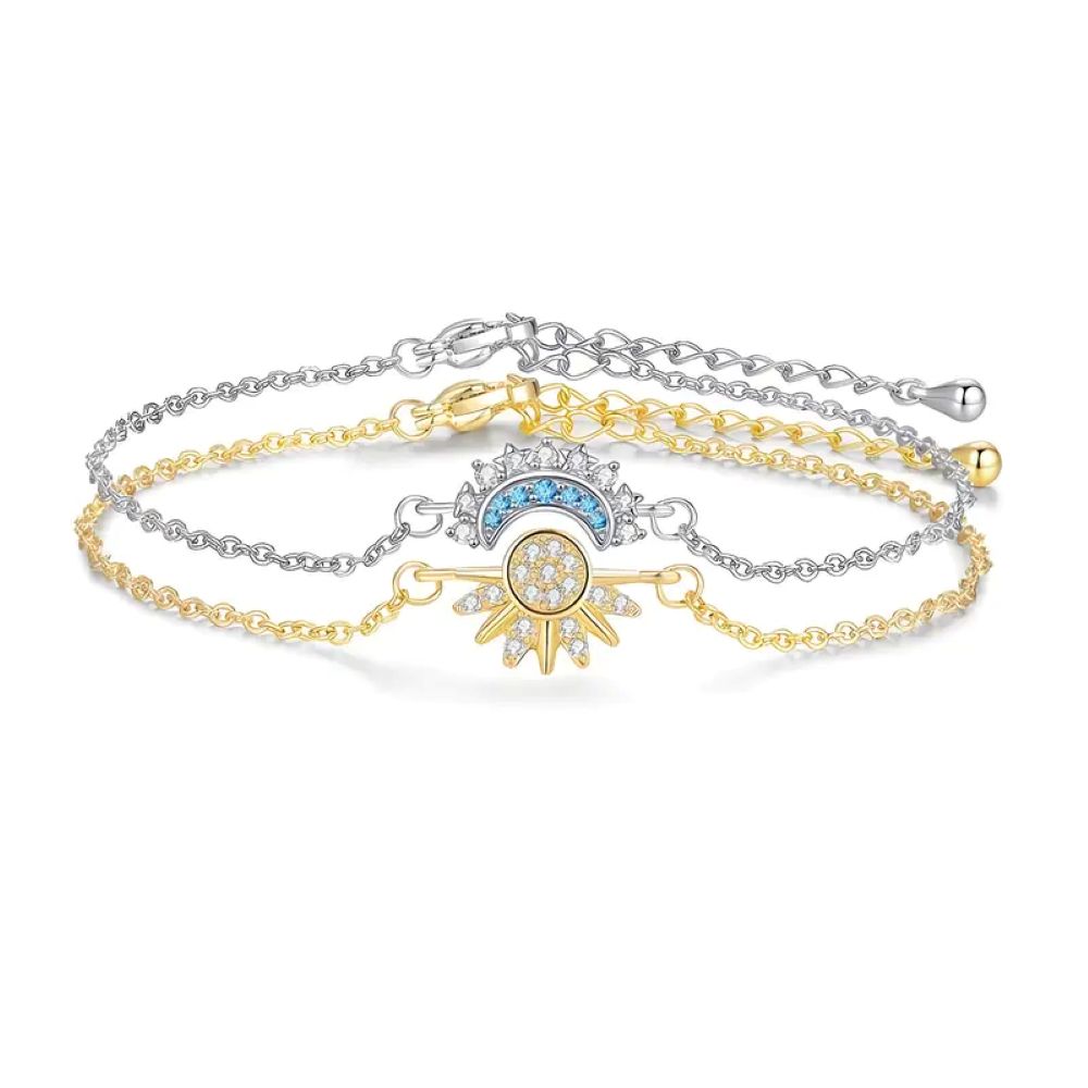 Sun & Moon Bracelet Set, Stackable Celestial Charm Bracelets