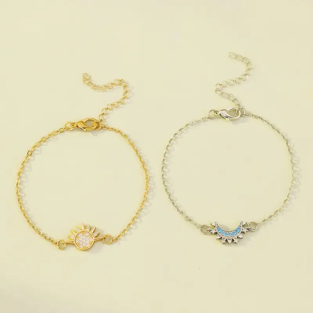 Sun & Moon Bracelet Set, Stackable Celestial Charm Bracelets