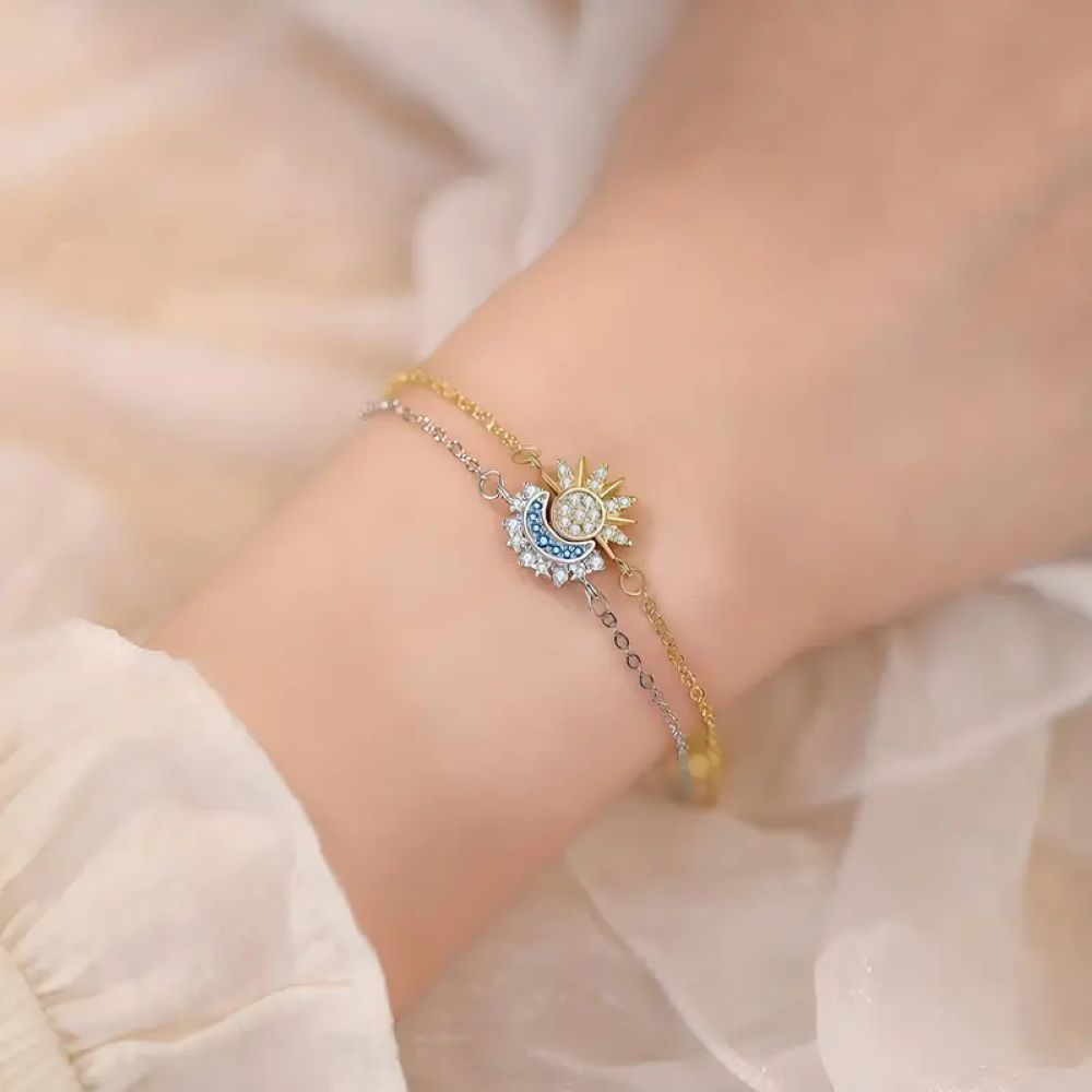 Sun & Moon Bracelet Set, Stackable Celestial Charm Bracelets