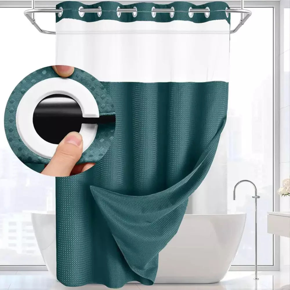 Turquoise waffle texture shower curtain