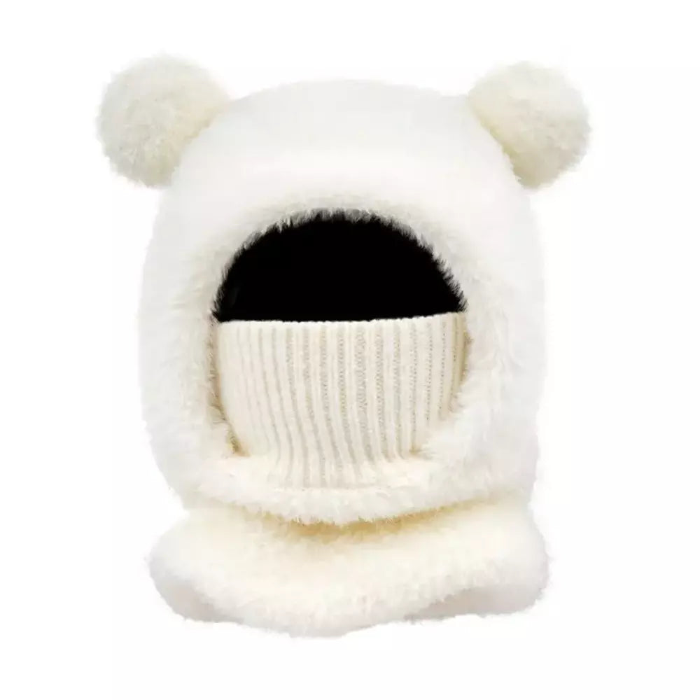 White bear ear knit winter hat