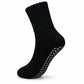 A single black ankle sock with gray non-slip grip dots on the sole, shown against a plain white background.