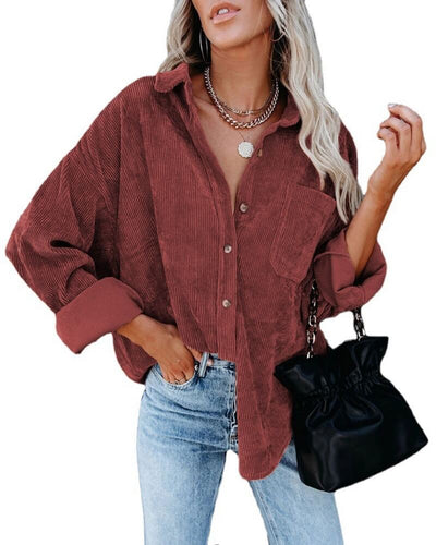 Astylish Womens Corduroy Shirts Casual Long Sleeve Button Down Blouses Tops