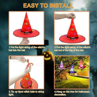 Glowing Witch Hat Decorations - 2 in 1 Hanging/Wearable