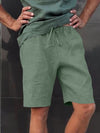 Men's linen multi-pocket drawstring design casual shorts