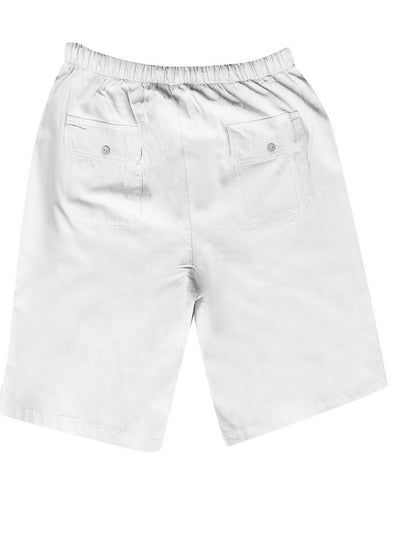 Men's linen multi-pocket drawstring design casual shorts