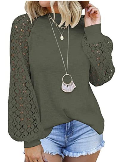 Women’s Lace Long Sleeve Tops Fall Casual Loose Blouses T-Shirts Tops