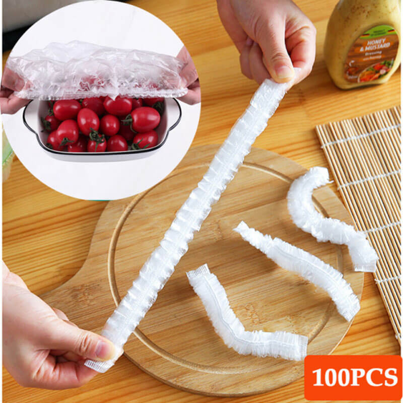 Disposable Food Cover Plastic Wrap Elastic Food Lids For Fruit Bowls Cups Caps Storage Kitchen Fresh Keeping Saver Bag