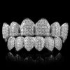 WHITE GOLD PLATED FANGED CZ CLUSTER PREMIUM GRILLS