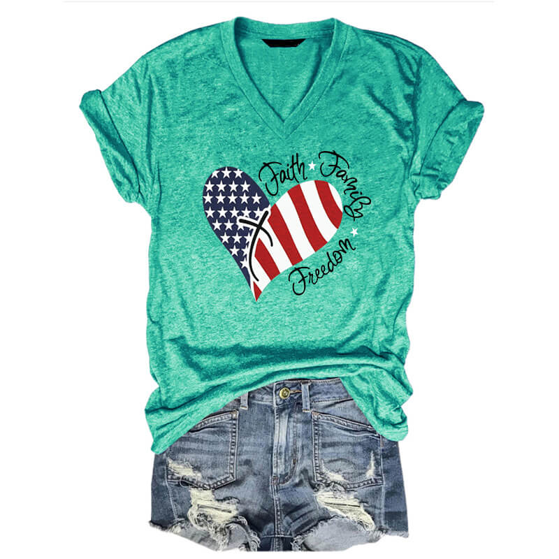 V-Neck Independence Day Print T-Shirt