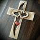 Carved Wooden Cross - Intertwined Hearts