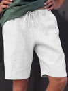 Men's linen multi-pocket drawstring design casual shorts