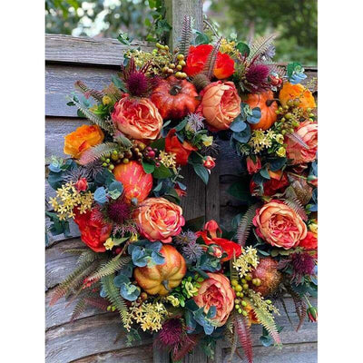 Fall Peony And Pumpkin Wreath - Year Round Wreath