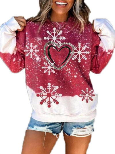 Women's Christmas Snowflake Print Blouse Casual Long Sleeve Pullover Gradient O Neck Sweater