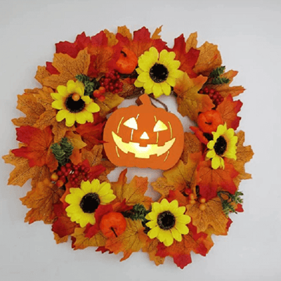 Glowing Pumpkin Wreath Door Decoration Hanging Wreath