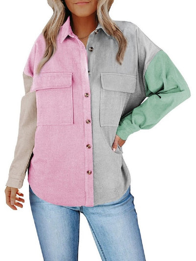 Womens Corduroy Long Sleeve Button Down Shirt Casual Collared Jacket Tops