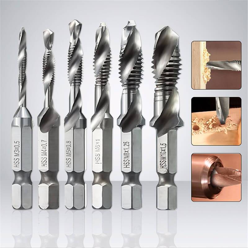 6 Pcs M3-M10 Hex Shank Thread Tap Drill Bits