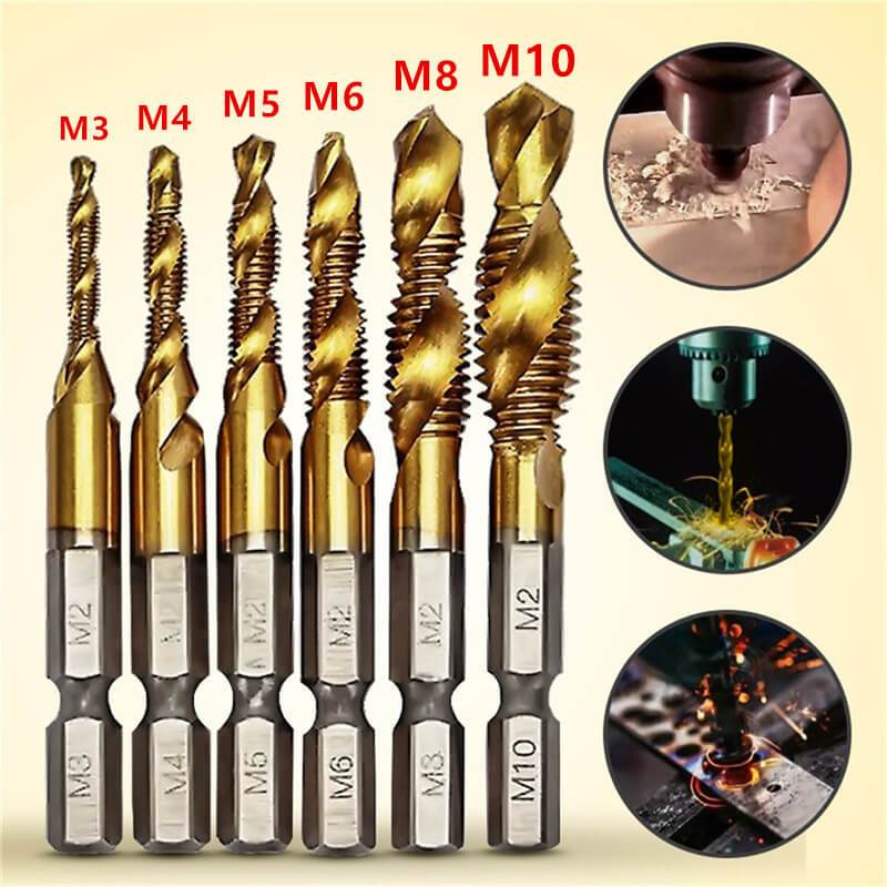 6 Pcs M3-M10 Hex Shank Thread Tap Drill Bits