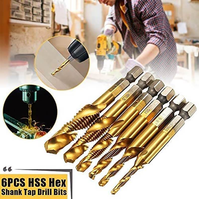 6 Pcs M3-M10 Hex Shank Thread Tap Drill Bits